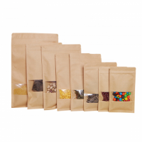 Wholesale Product Resealable Brown Kraft Paper Flat Bag With Clear Window